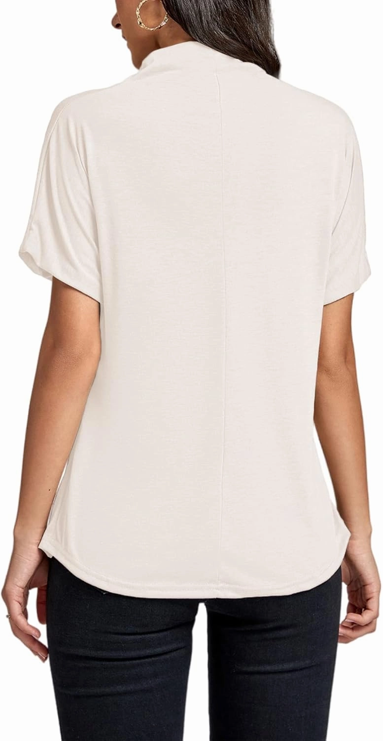 LYANER Women's Casual Mock Neck Ruffle Short Sleeve Summer Blouse Shirt Top