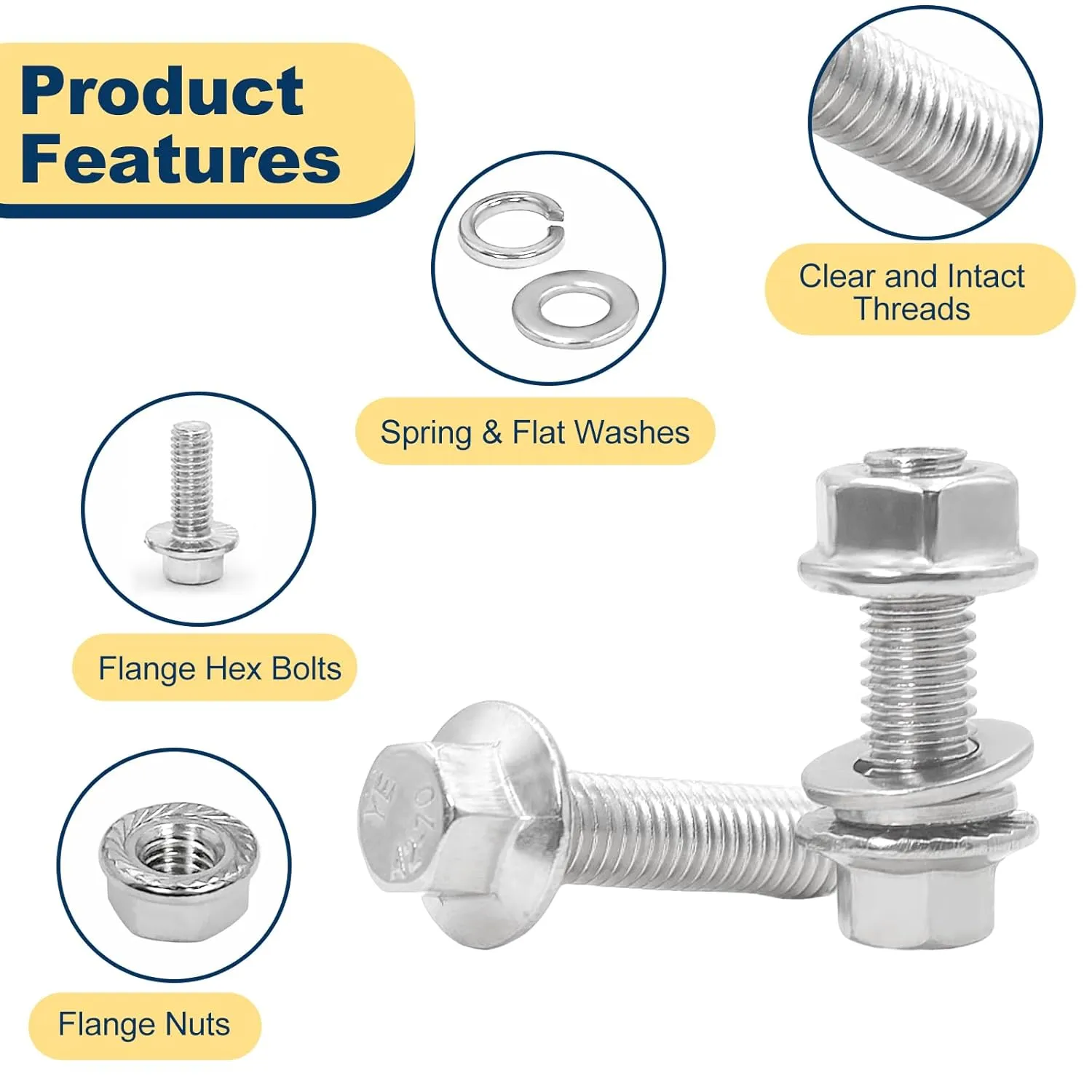 M6-1.0 Bolt x (Length 20/25/30mm) 304 Stainless Steel Flange Head Bolts Assortment Kit (288 Pack) with 6mm Bolt, Serrated Flange Nuts, Washers, Full Thread