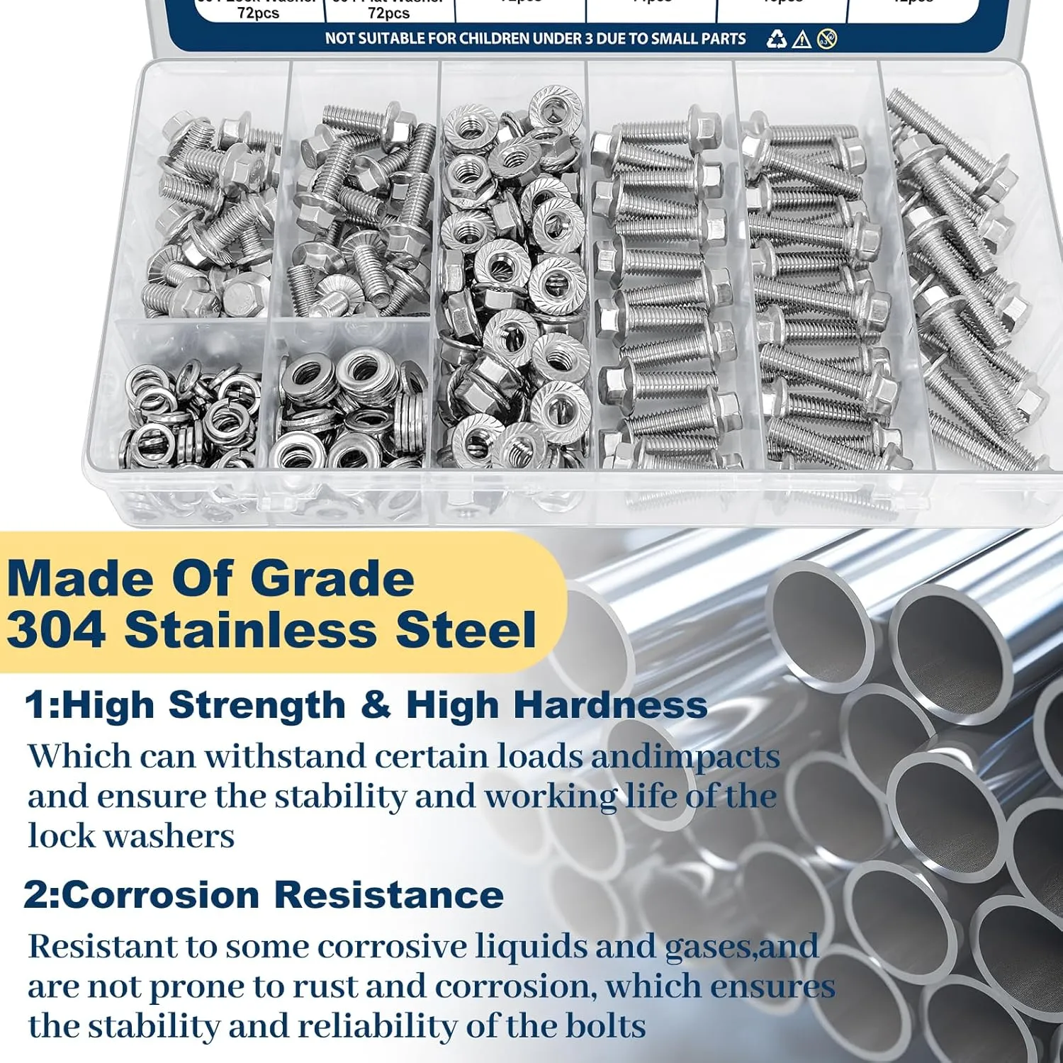 M6-1.0 Bolt x (Length 20/25/30mm) 304 Stainless Steel Flange Head Bolts Assortment Kit (288 Pack) with 6mm Bolt, Serrated Flange Nuts, Washers, Full Thread
