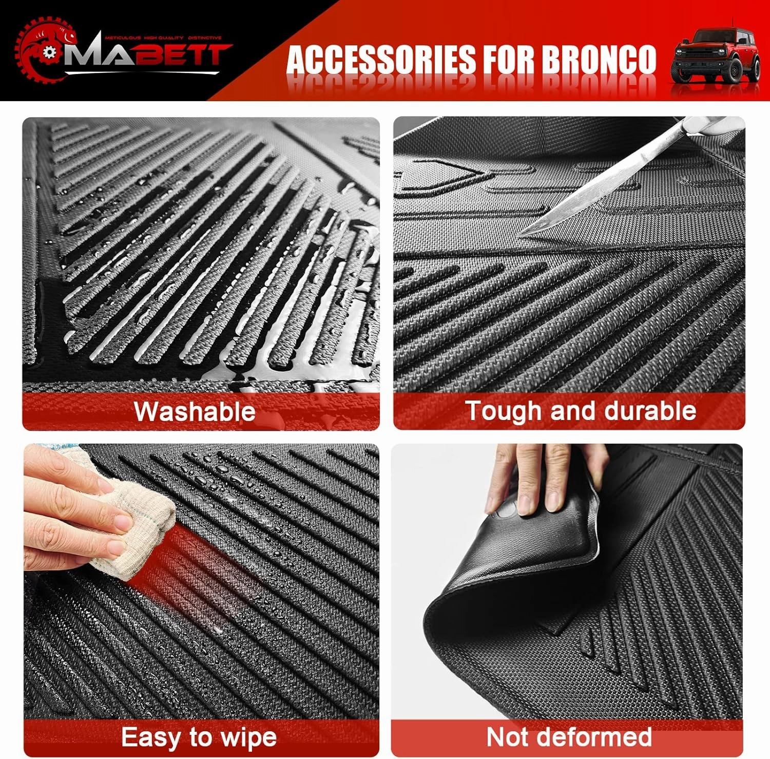 Mabett Cargo Liner Non-Slip Mat for Ford Bronco Accessories, All-Weather Protection Trunk Mat Fit Bronco 2021 2022 2023 2024 4-Door Black