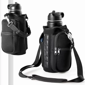 Magnetic Water Bottle Holder with Phone Pocket and Shoulder Strap - Features 6 Built-In Magnets