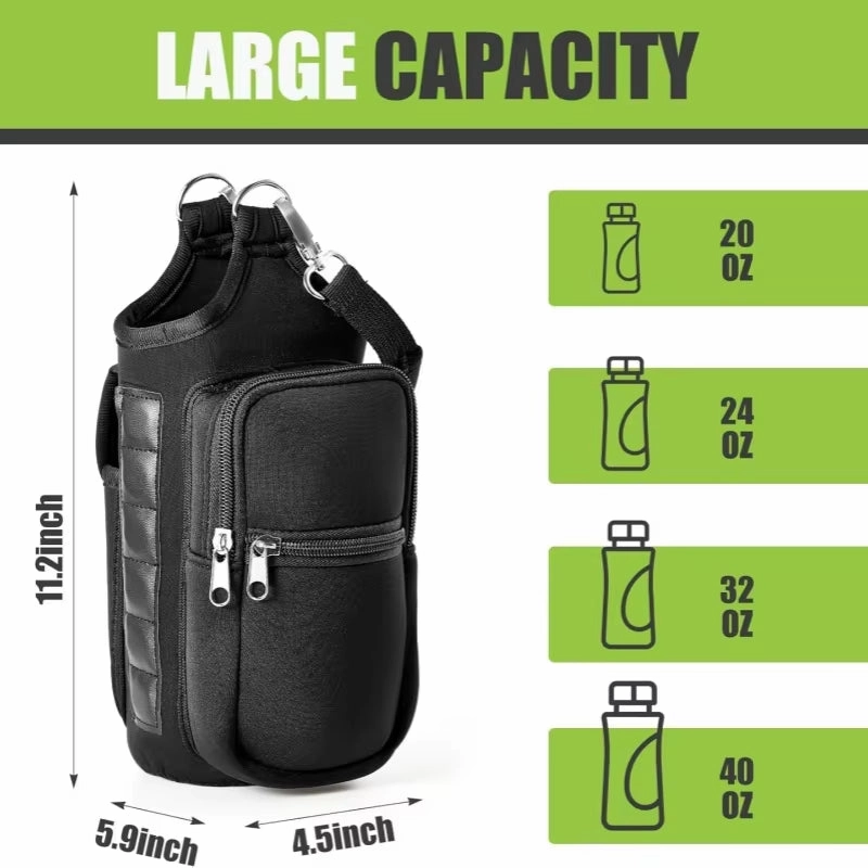 Magnetic Water Bottle Holder with Phone Pocket and Shoulder Strap - Features 6 Built-In Magnets
