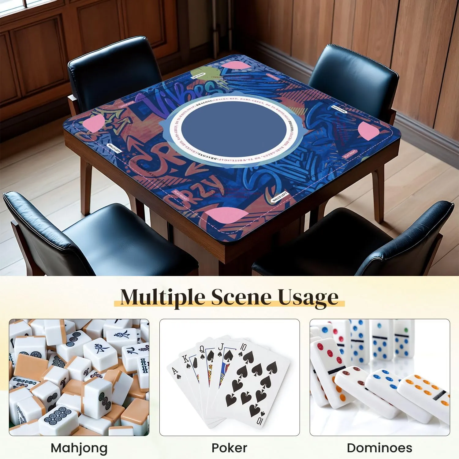 Mahjong Mat for Table Abstract bright graffiti bricks paint drips words graffiti style 31.5" x 31.5" Non-Slip Noise-Reducing Game Mat Premium Mahjong Accessories for Poker Dominoes Board Games