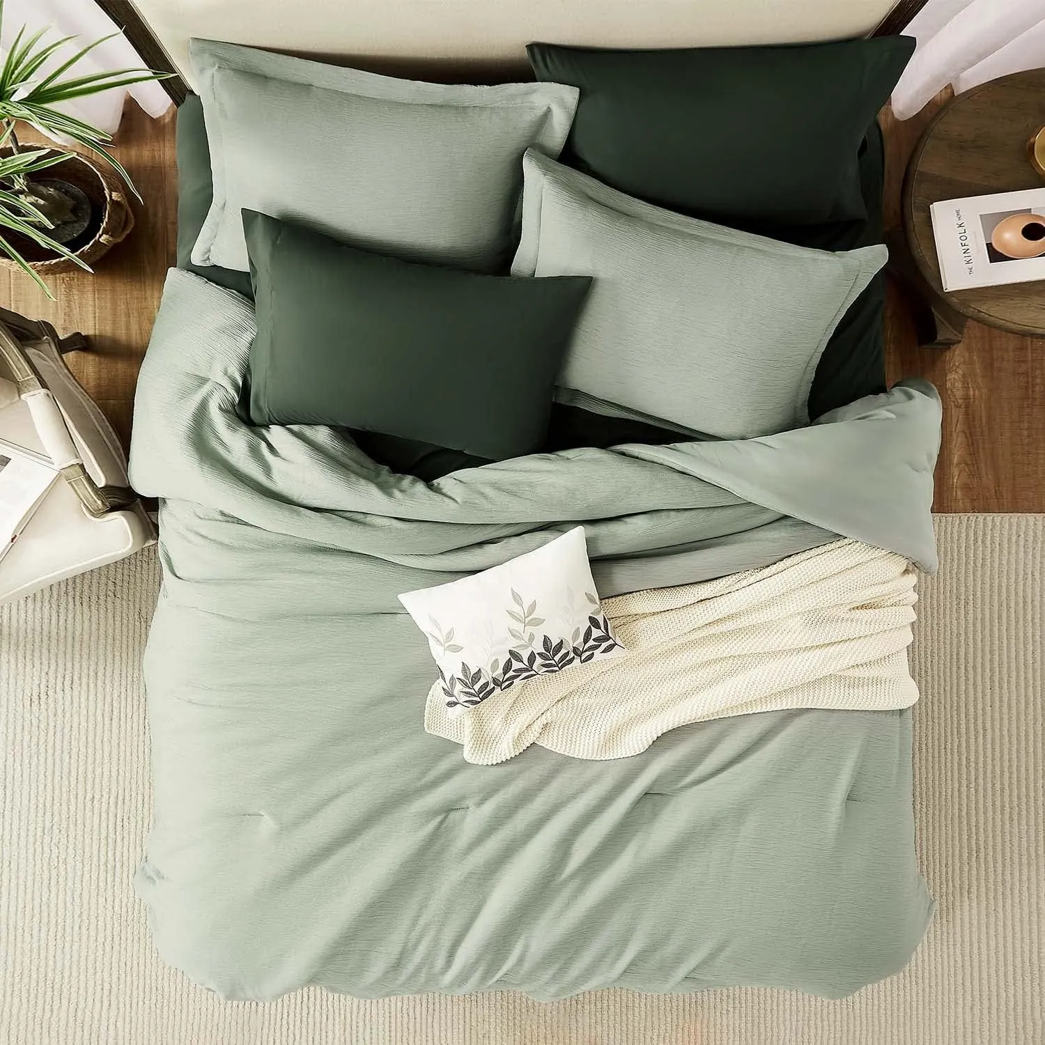 Maireve Sage Green Comforter, California King Comforter Set Textured Design, All Season 7 Pieces Oversized King Comforter with Sheets, Pillowcases & Shams 108"x92"