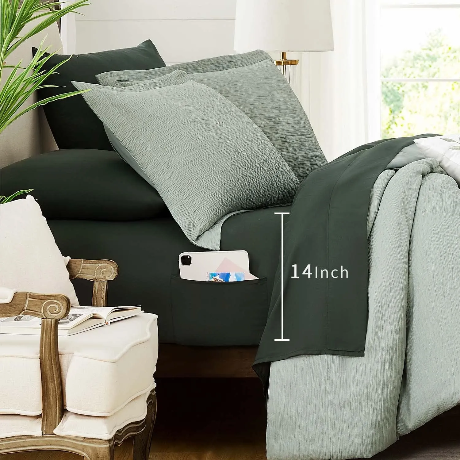 Maireve Sage Green Comforter, California King Comforter Set Textured Design, All Season 7 Pieces Oversized King Comforter with Sheets, Pillowcases & Shams 108"x92"