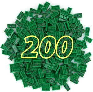 MALEKO Money Tiles Bank Bill Accessories, 200 Pieces 100-Dollar Green 1x2 Tiles, Bulk Building Toy Parts, Compatible with All Major Brands