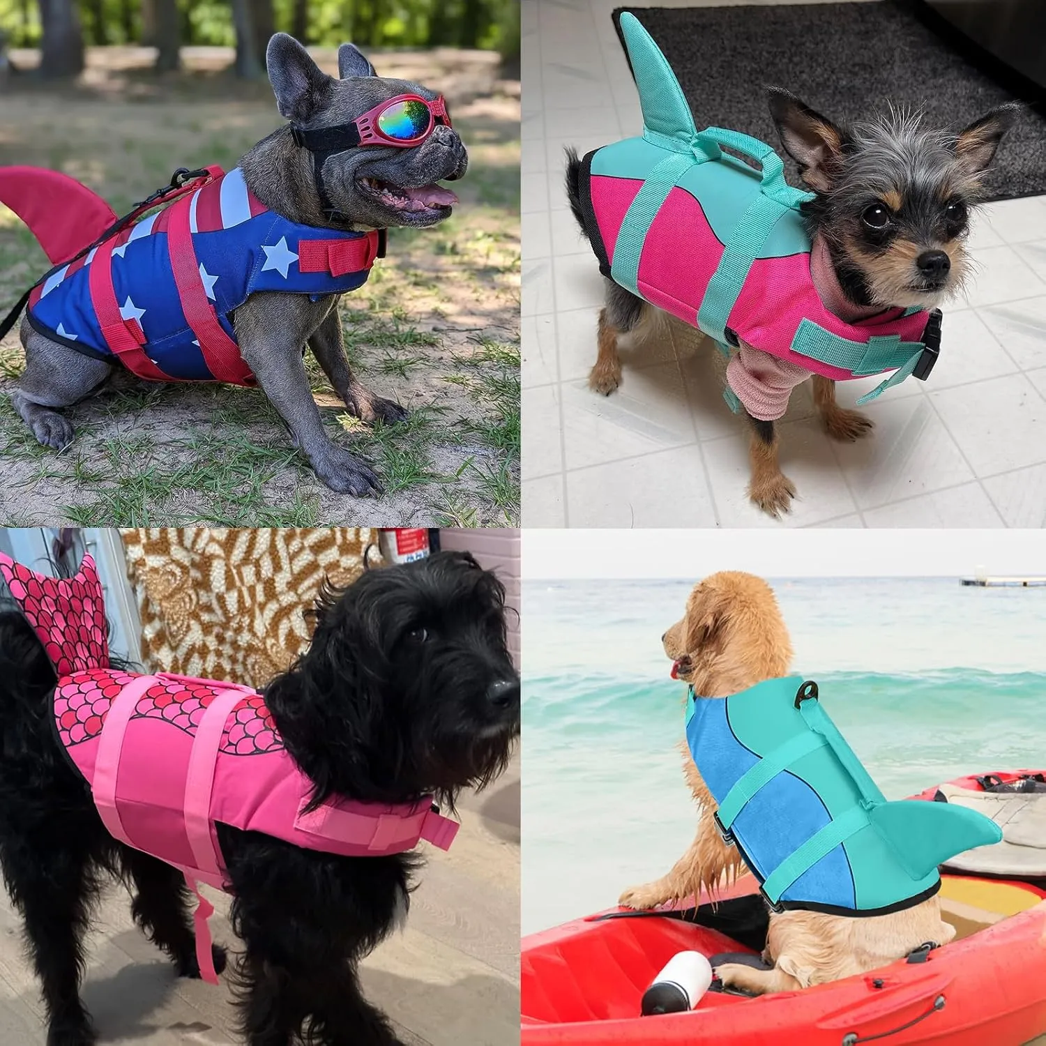 Malier Dog Life Jacket, Ripstop American Flag Dog Life Vest for Swimming Boating, Shark Puppy Lifesaver with High Buoyancy Swimsuit for Small Medium and Large Dogs (Small)