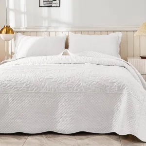 MarCielo 3-Piece 100% Cotton Oversized Bedspread Lightweight Quilt Coverlet Embroidery Farmhouse Bedding Set T0 (Bright White, Queen (100"x106"))