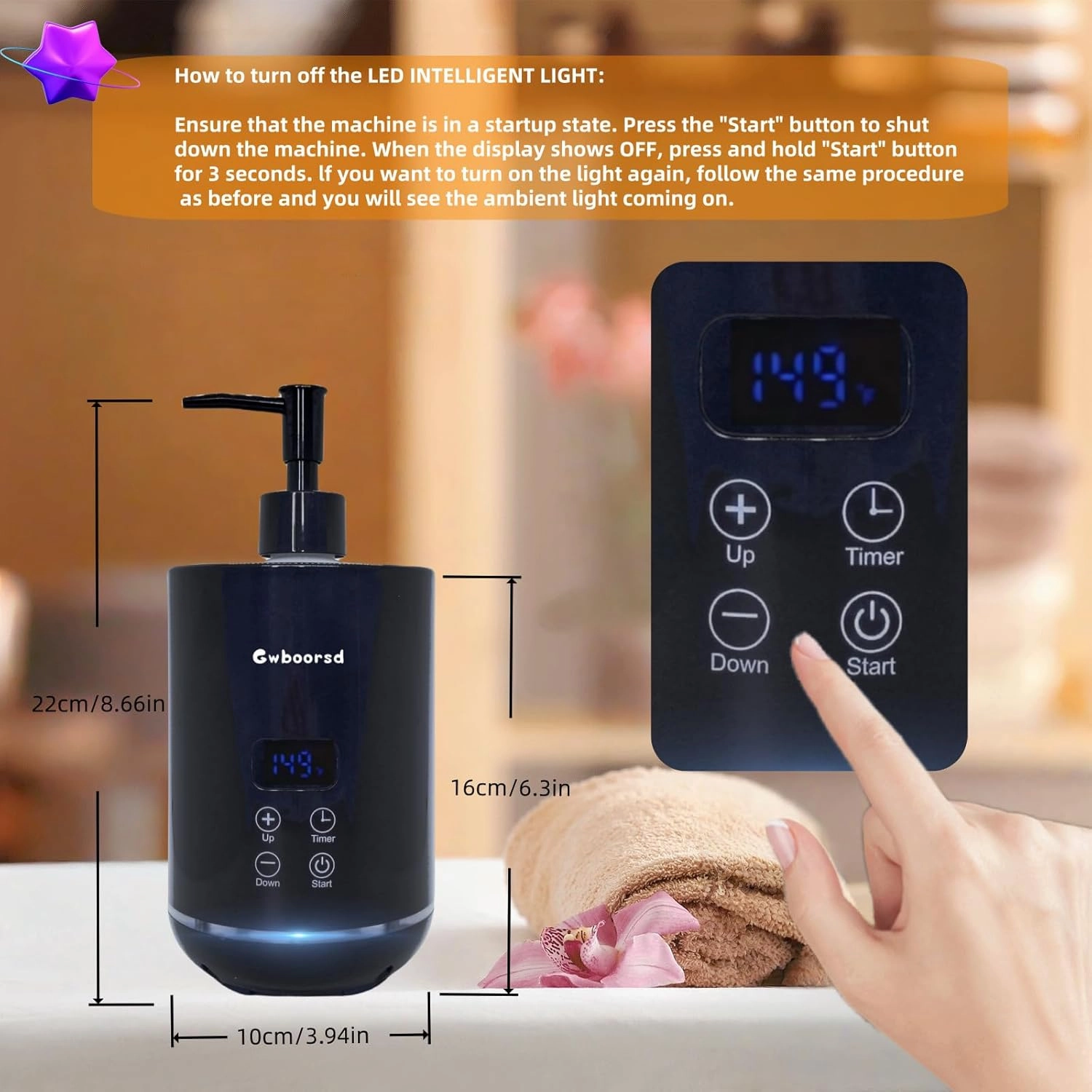 Massage Oil Warmer heater,oil warmer for massage,lotion Warmer for Spa,Salon and Barber Shops,with 2 Oil Bottle Dispenser,1 White funnel,Atmosphere lights,Temperature control,Time delay start,Black