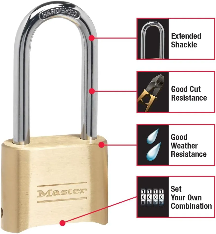 Master Lock 175LH 2' Wide Set Your Own Combination Padlock, with 2-1/4 in. Shackle, Brass Finish