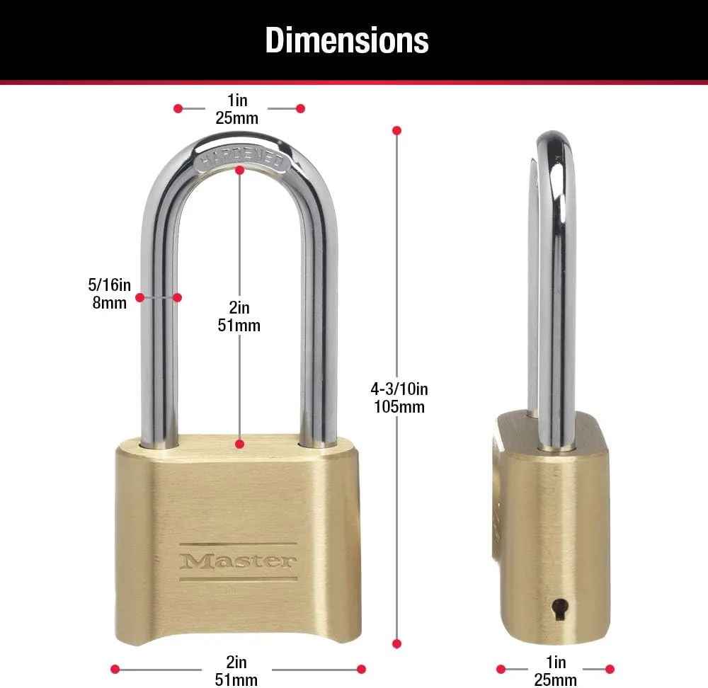 Master Lock 175LH 2' Wide Set Your Own Combination Padlock, with 2-1/4 in. Shackle, Brass Finish