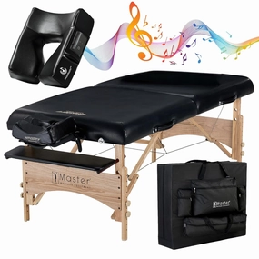 Master Massage 32" Gibraltar Massage Table Beauty Bed Package with Extra MusicMaster Ergonomic Dream Sound Face Cradle Cushion- Black Nano
