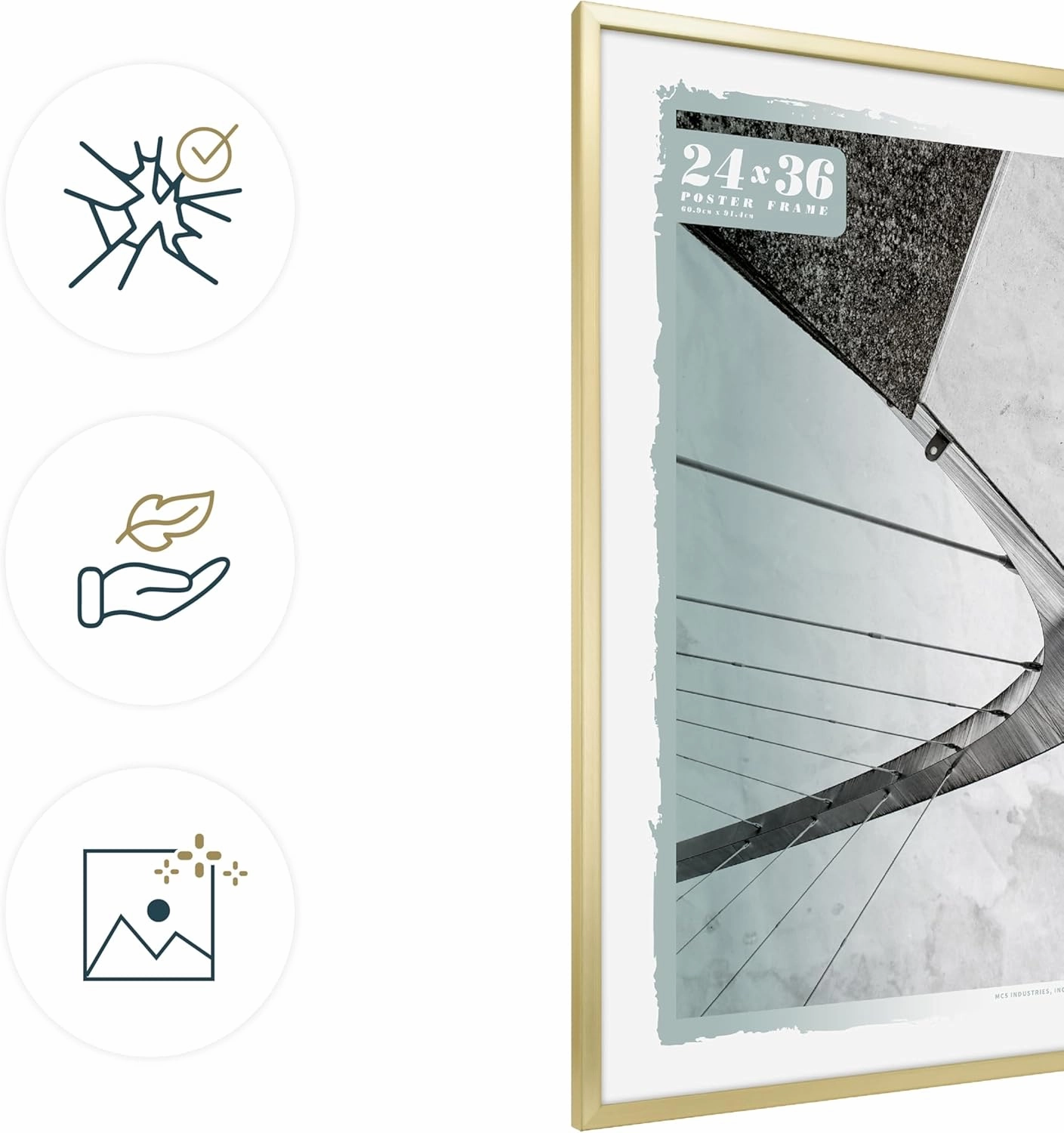 MCS Foundation 24x36 Poster Frame Traditional Brass, Vertical & Horizontal Wall Hanging Large Picture Frame for Photos, Posters & Art Prints (1-Pack)
