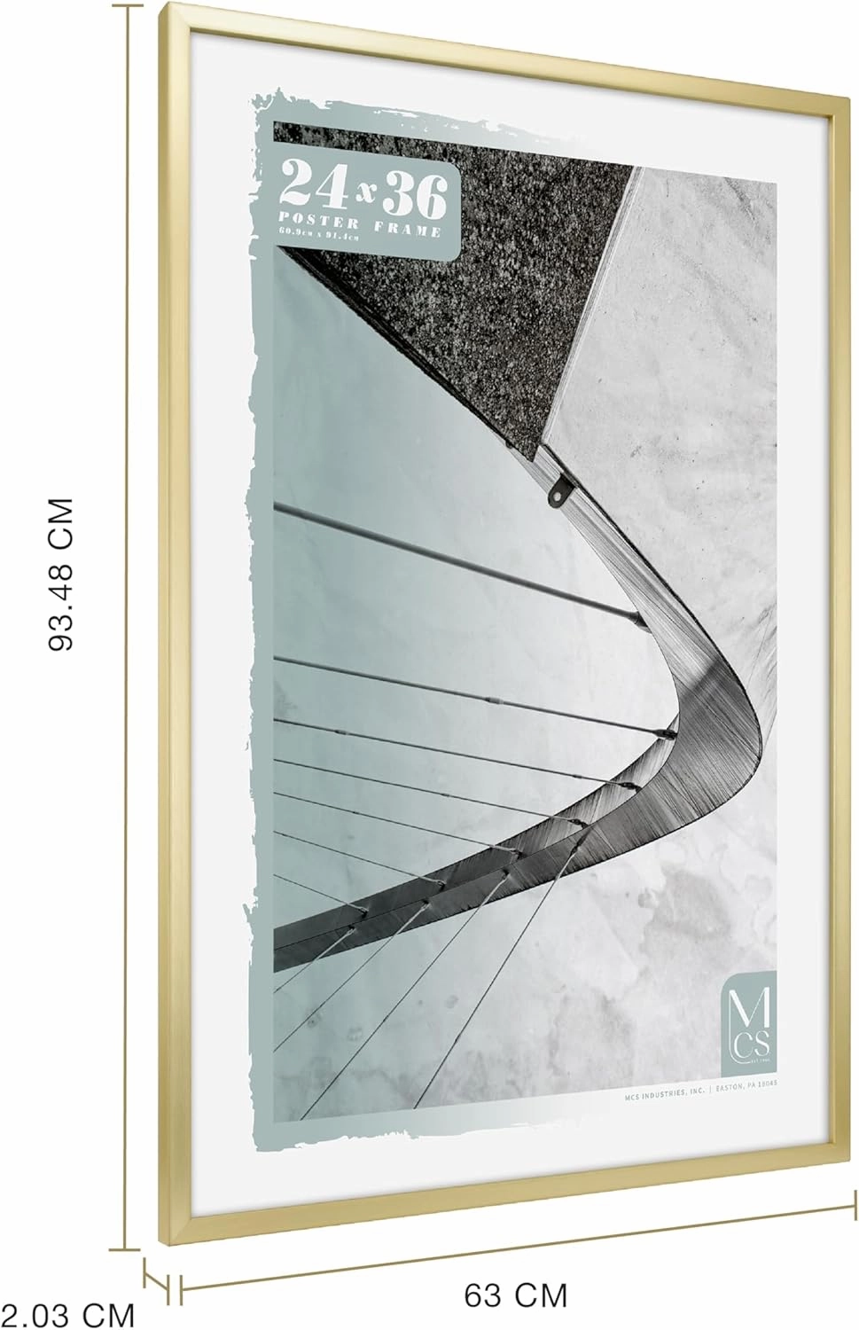 MCS Foundation 24x36 Poster Frame Traditional Brass, Vertical & Horizontal Wall Hanging Large Picture Frame for Photos, Posters & Art Prints (1-Pack)