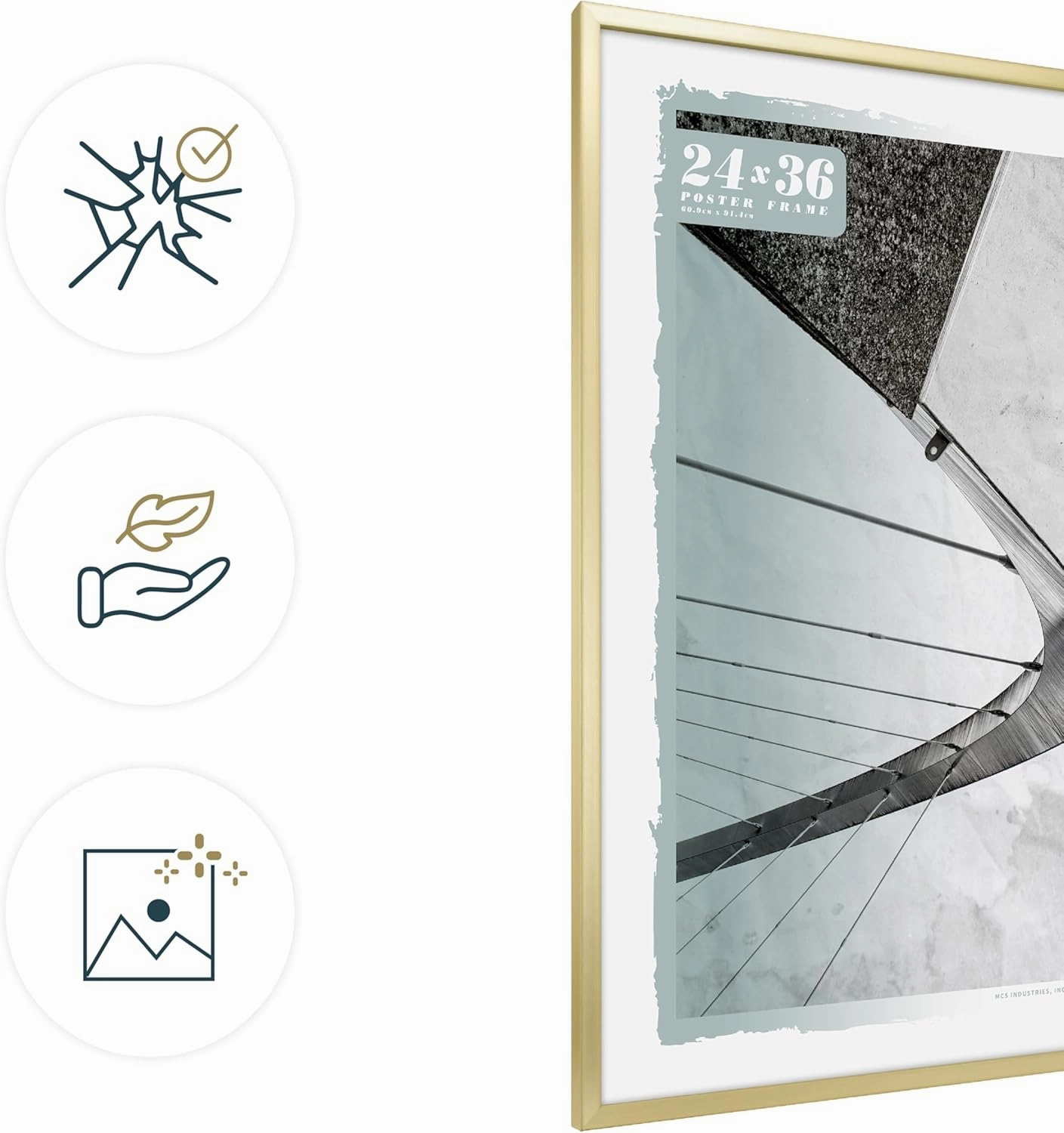 MCS Foundation 24x36 Poster Frame Traditional Brass, Vertical & Horizontal Wall Hanging Large Picture Frame for Photos, Posters & Art Prints (1-Pack)