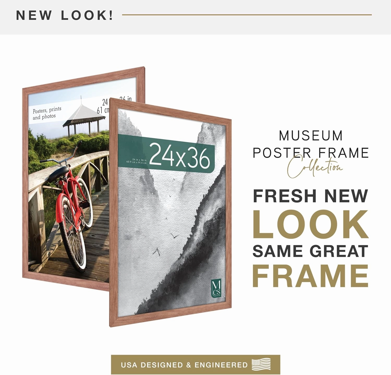 MCS Museum Poster Frame 24x36 Medium Oak, Vertical & Horizontal Wall Hanging Large Picture Frame for Photos, Posters & Art Prints (1-Pack)