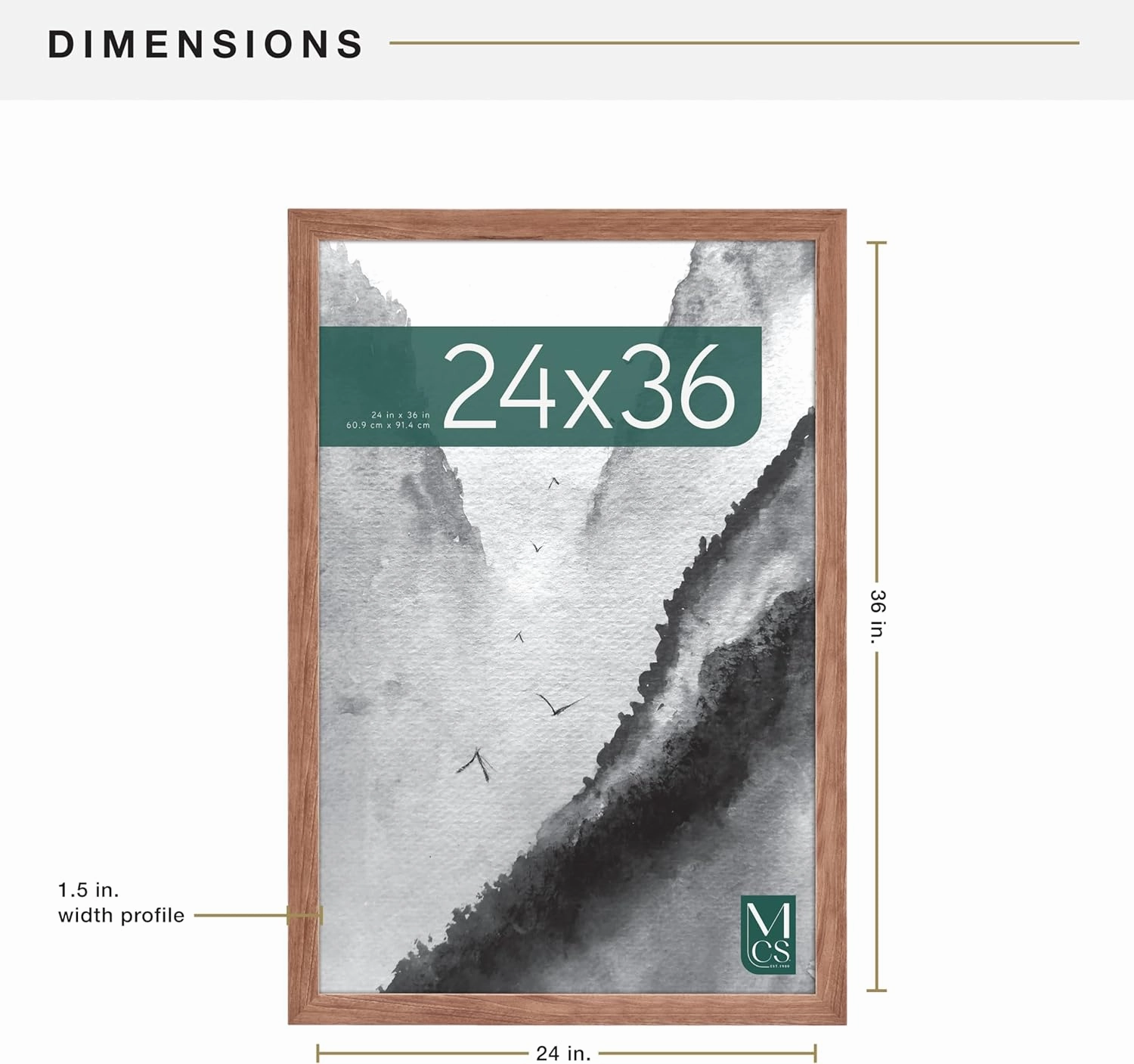 MCS Museum Poster Frame 24x36 Medium Oak, Vertical & Horizontal Wall Hanging Large Picture Frame for Photos, Posters & Art Prints (1-Pack)