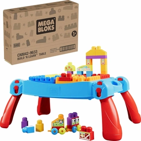 MEGA BLOKS First Builders Toddler Blocks Toy Set, Build ‘n Learn Activity Table with 30 Pieces and Storage, Blue, Ages 1  Years (Amazon Exclusive)