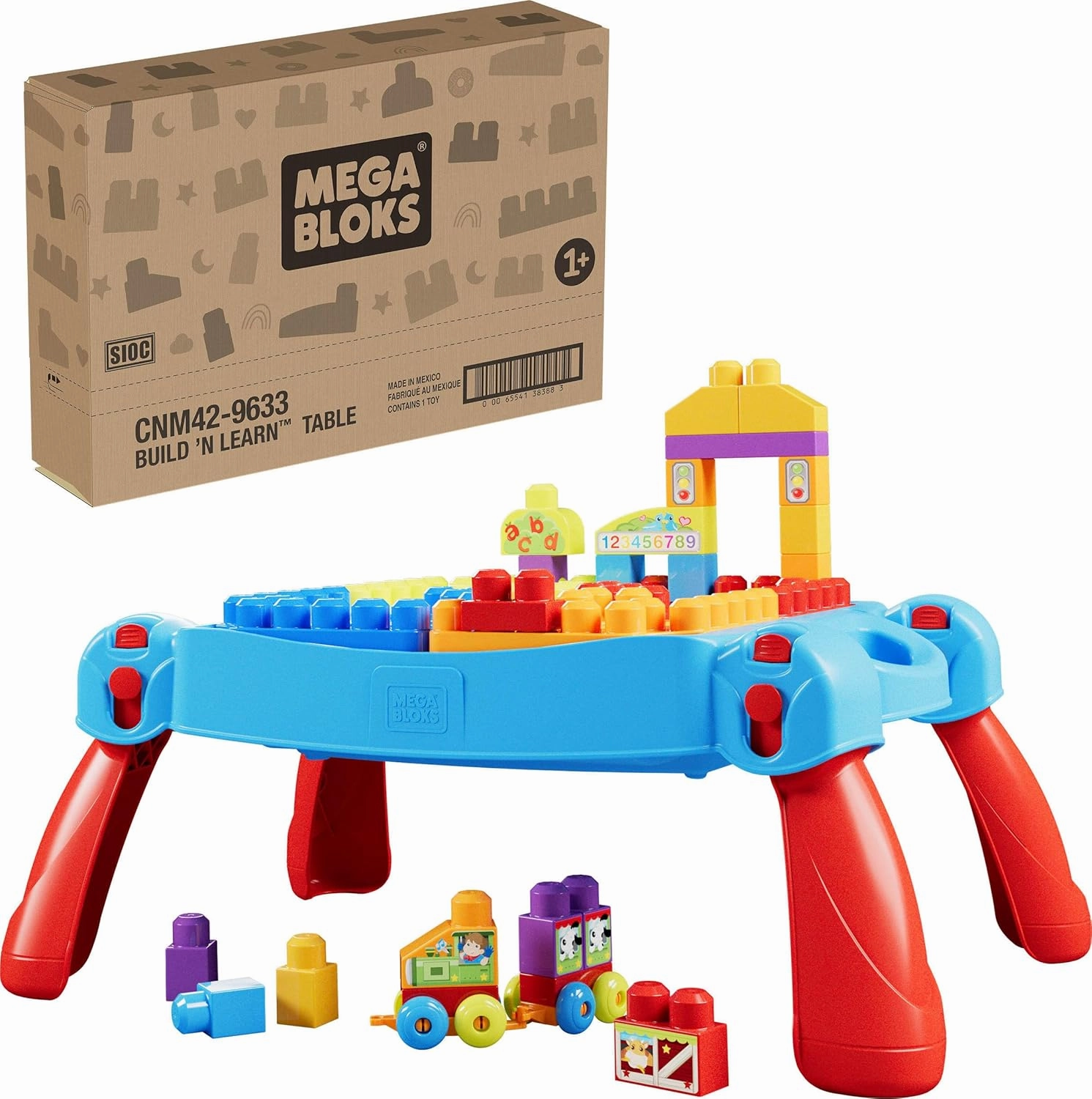 MEGA BLOKS First Builders Toddler Blocks Toy Set, Build ‘n Learn Activity Table with 30 Pieces and Storage, Blue, Ages 1  Years (Amazon Exclusive)
