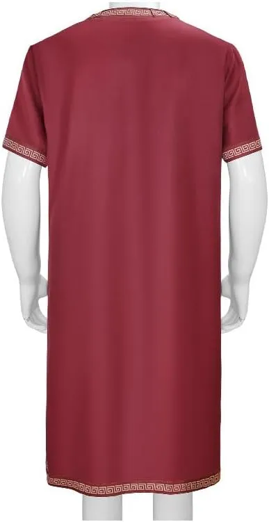 Men Medieval Tunic Robe Ethnic Kaftan Robes Roman Warrior Half Sleeve Long Gown Robe