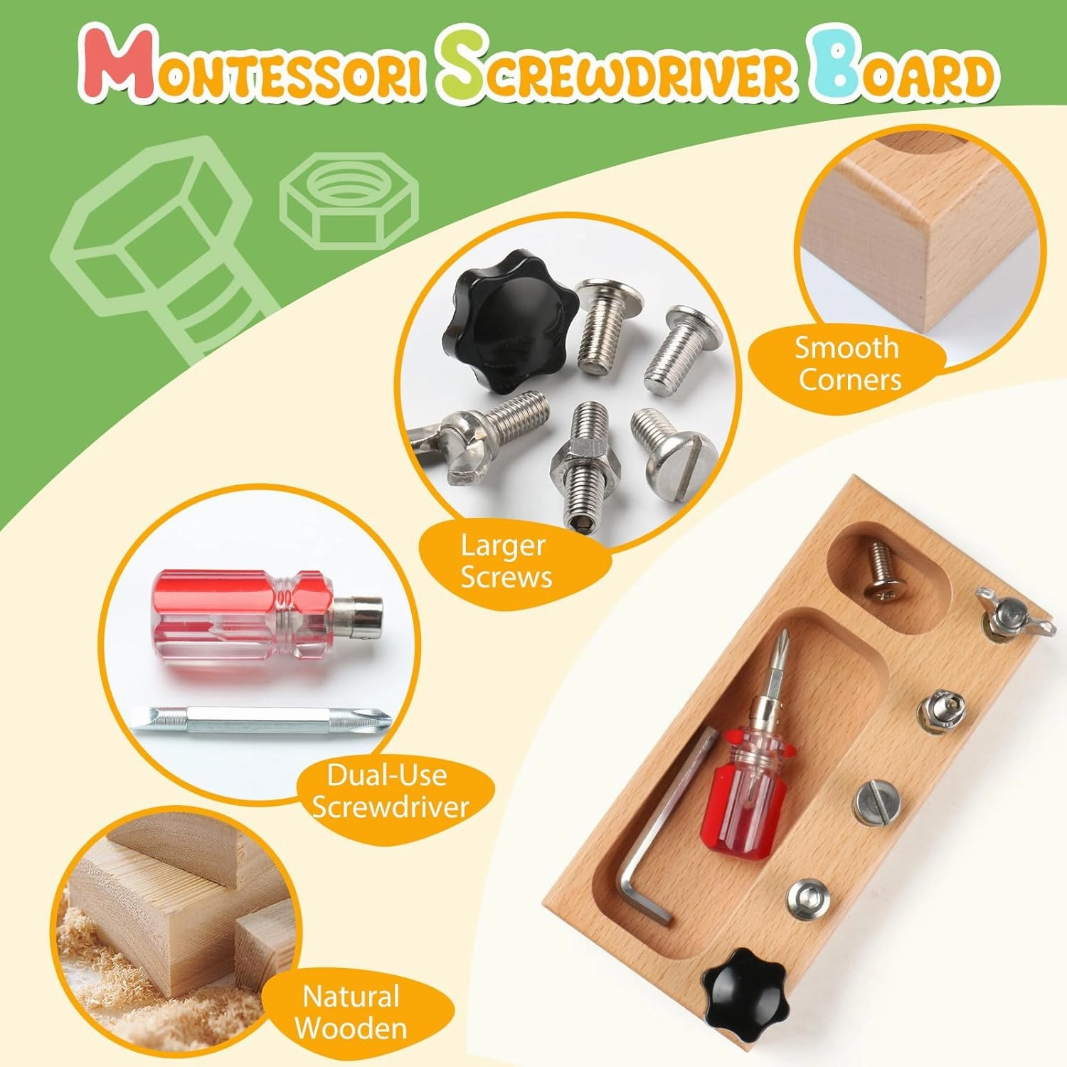 MEROCO Montessori Toddler Screwdriver Toy Set, Montessori Toys for 3  Year Old Play Real Kids Tools Set for Boys Age 3, Fine Motor Skills Toys 2 3 4 Year Old