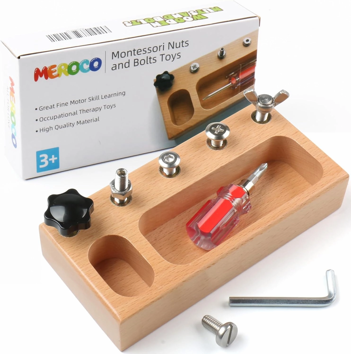 MEROCO Montessori Toddler Screwdriver Toy Set, Montessori Toys for 3  Year Old Play Real Kids Tools Set for Boys Age 3, Fine Motor Skills Toys 2 3 4 Year Old