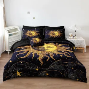 Merryword Purple Sun and Moon Comforter Set King Size 8 Pcs Bed in a Bag Galaxy Celestial Bedding Set Bohemian Occult Crescent Solar Stars Bedding Comforter Set