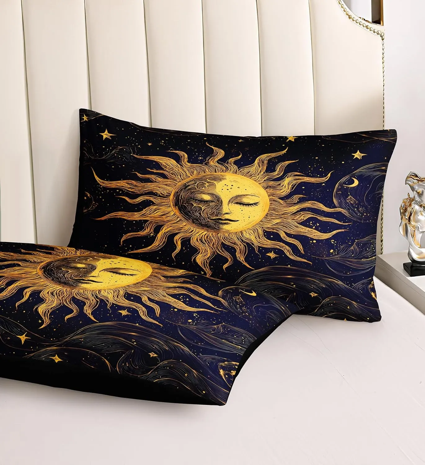 Merryword Purple Sun and Moon Comforter Set King Size 8 Pcs Bed in a Bag Galaxy Celestial Bedding Set Bohemian Occult Crescent Solar Stars Bedding Comforter Set