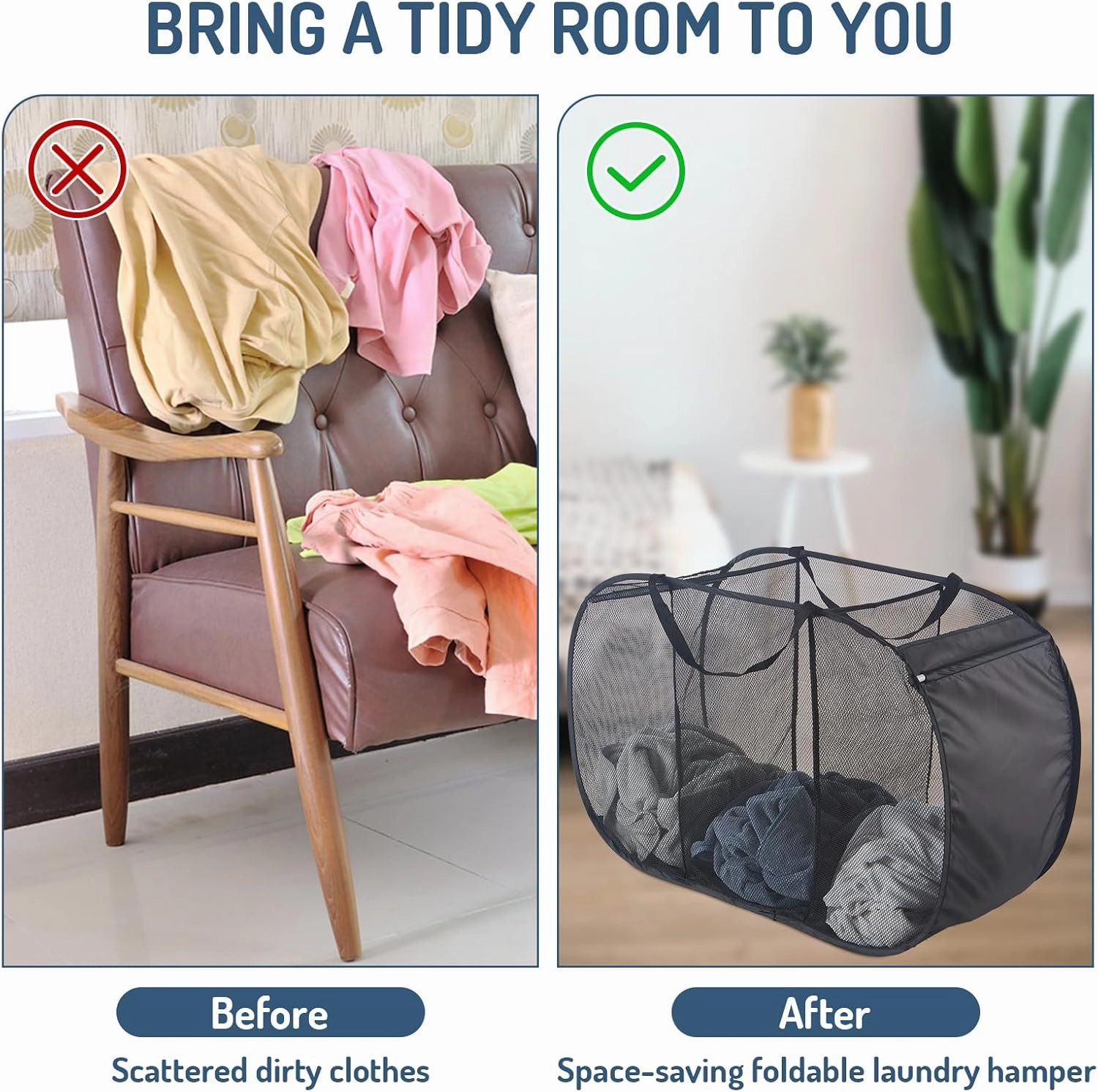 Mesh Popup Laundry Hamper 3 Compartment Sortable Horizontal Collapsible Laundry Basket for Clothes Laundry Room Bedroom Toys Travel (Black)