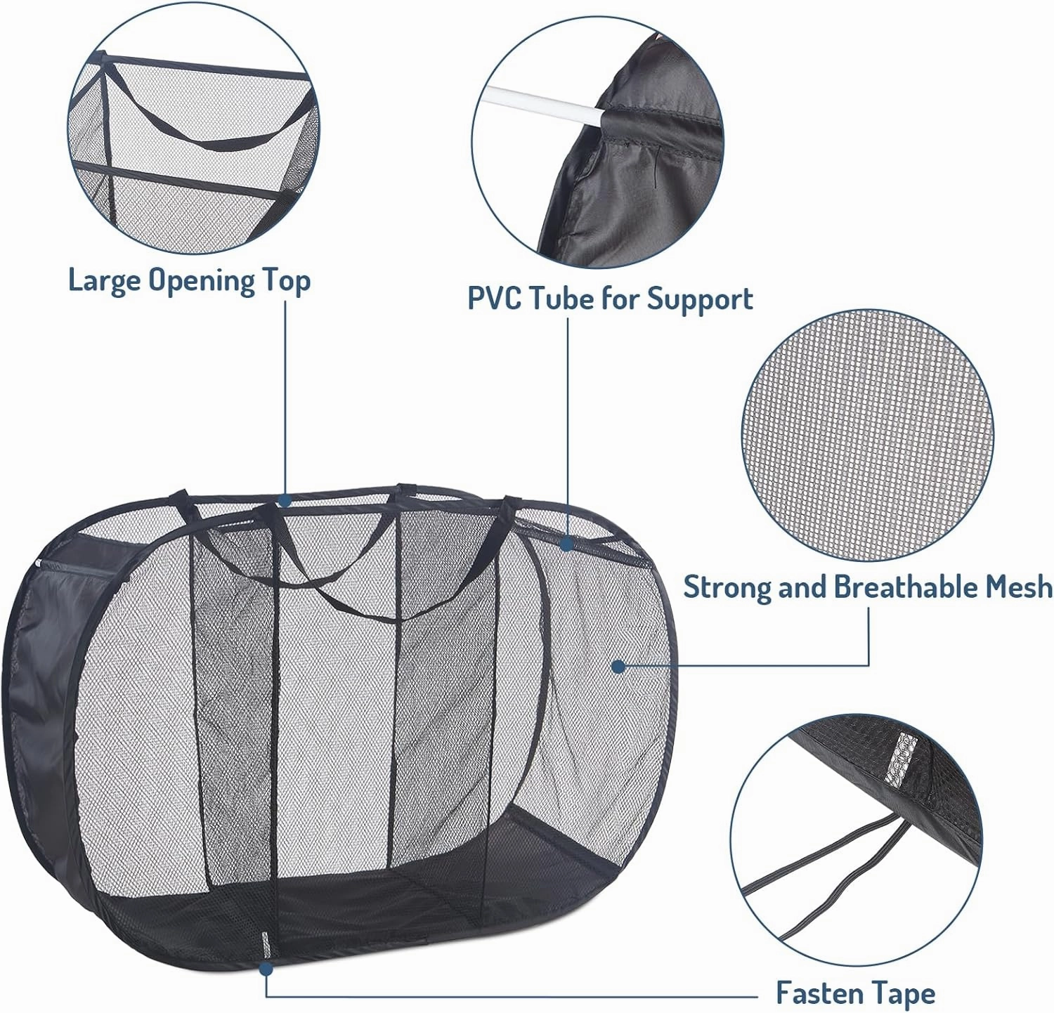 Mesh Popup Laundry Hamper 3 Compartment Sortable Horizontal Collapsible Laundry Basket for Clothes Laundry Room Bedroom Toys Travel (Black)