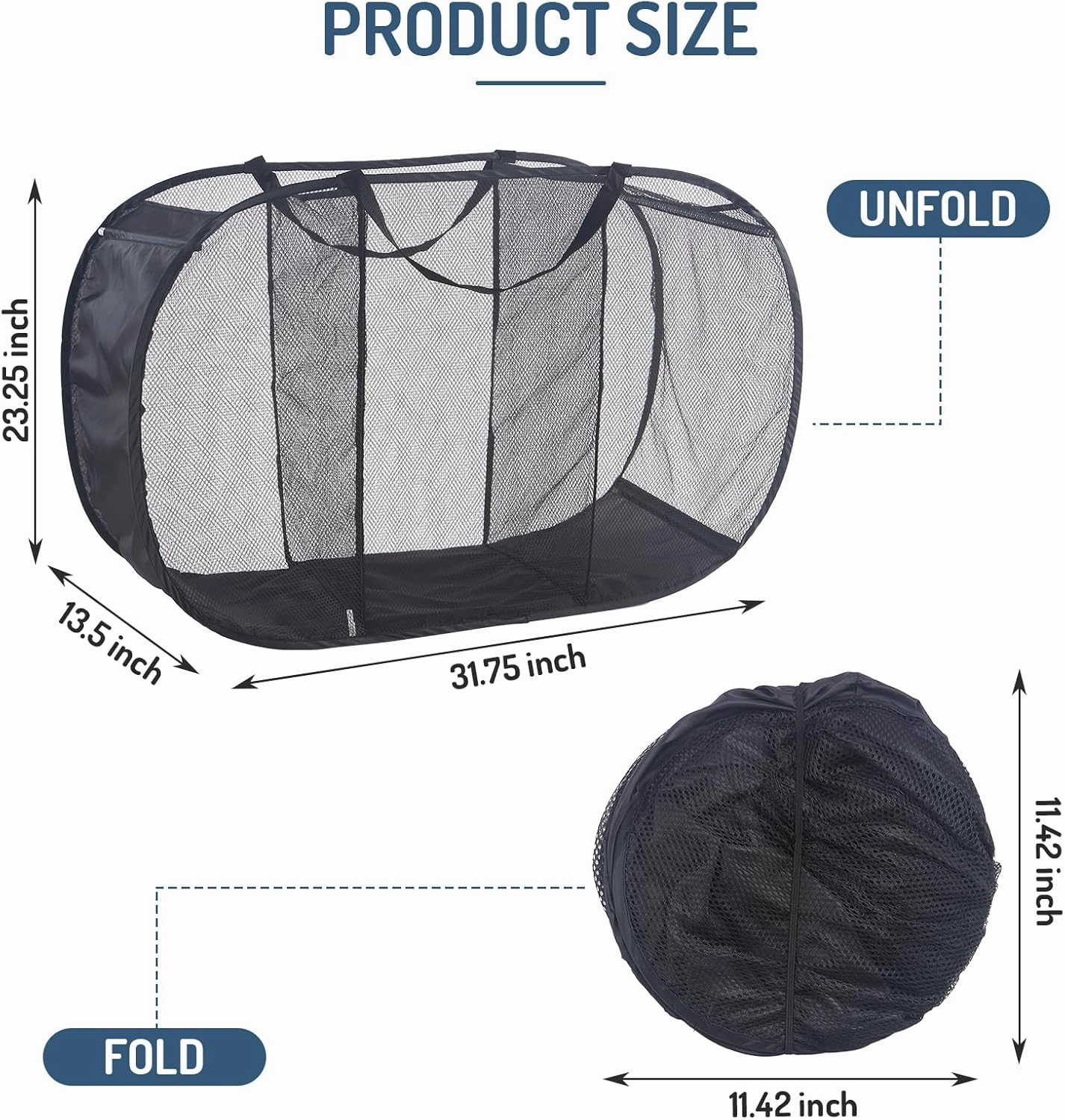 Mesh Popup Laundry Hamper 3 Compartment Sortable Horizontal Collapsible Laundry Basket for Clothes Laundry Room Bedroom Toys Travel (Black)