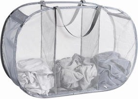 Mesh Popup Laundry Hamper 3 Compartment Sortable Horizontal Collapsible Laundry Basket for Clothes Laundry Room Bedroom Toys Travel (Gray)