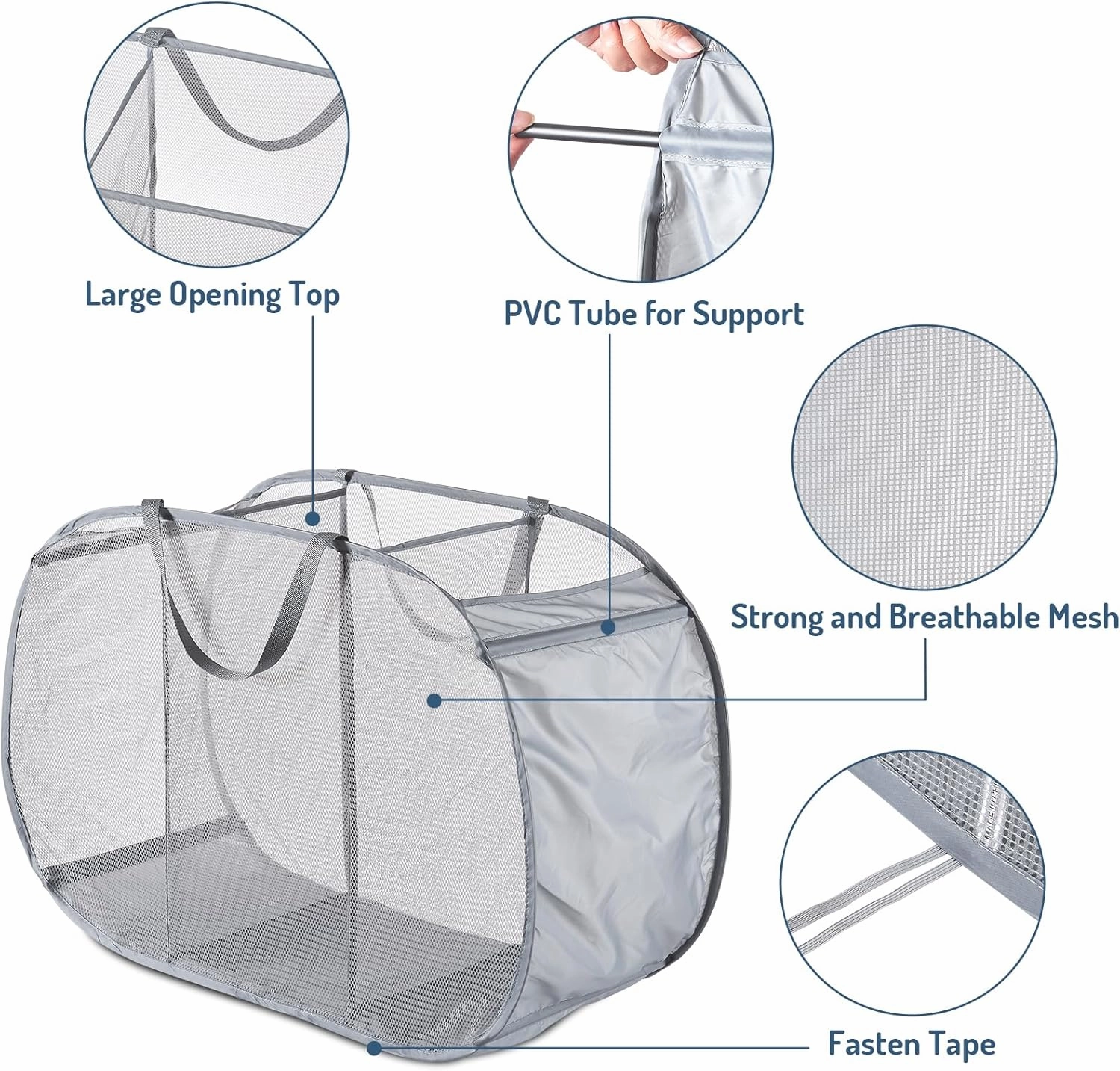 Mesh Popup Laundry Hamper 3 Compartment Sortable Horizontal Collapsible Laundry Basket for Clothes Laundry Room Bedroom Toys Travel (Gray)