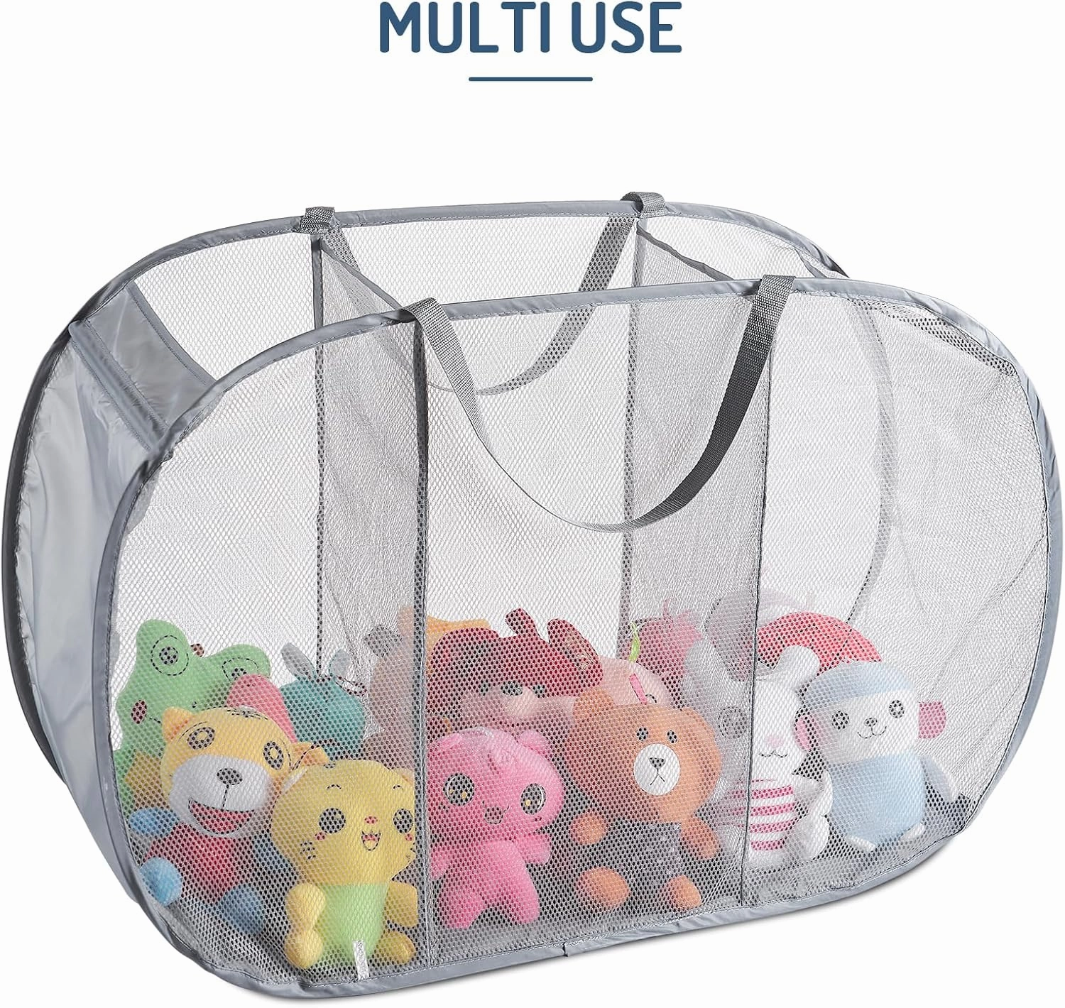 Mesh Popup Laundry Hamper 3 Compartment Sortable Horizontal Collapsible Laundry Basket for Clothes Laundry Room Bedroom Toys Travel (Gray)
