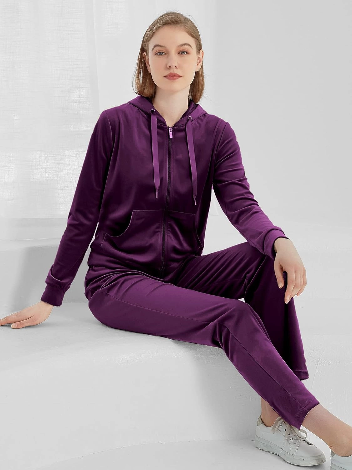 MessBebe Womens Velour Tracksuits Set Long Sleeve Sweatsuits 2 Piece Sports Outfit Zip Hoodie Sweatpants Joggers Set