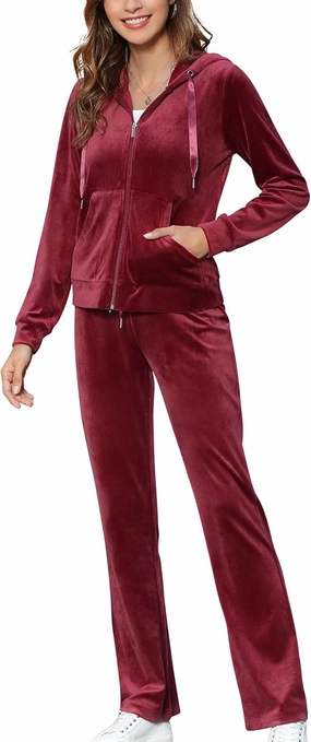 MessBebe Womens Velour Tracksuits Set Long Sleeve Sweatsuits 2 Piece Sports Outfit Zip Hoodie Sweatpants Joggers Set