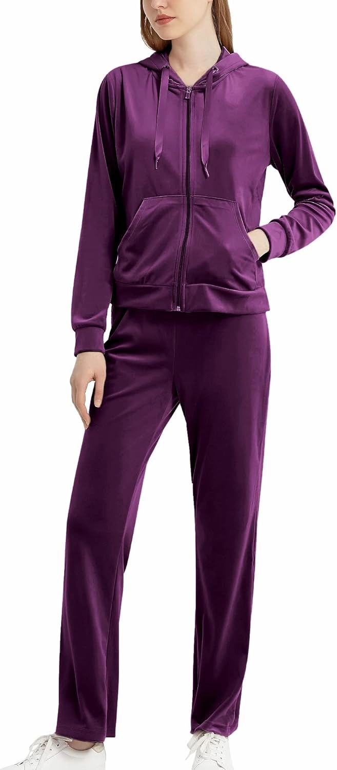 MessBebe Womens Velour Tracksuits Set Long Sleeve Sweatsuits 2 Piece Sports Outfit Zip Hoodie Sweatpants Joggers Set