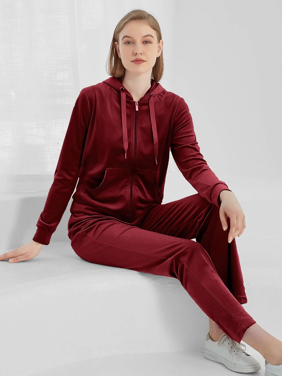 MessBebe Womens Velour Tracksuits Set Long Sleeve Sweatsuits 2 Piece Sports Outfit Zip Hoodie Sweatpants Joggers Set