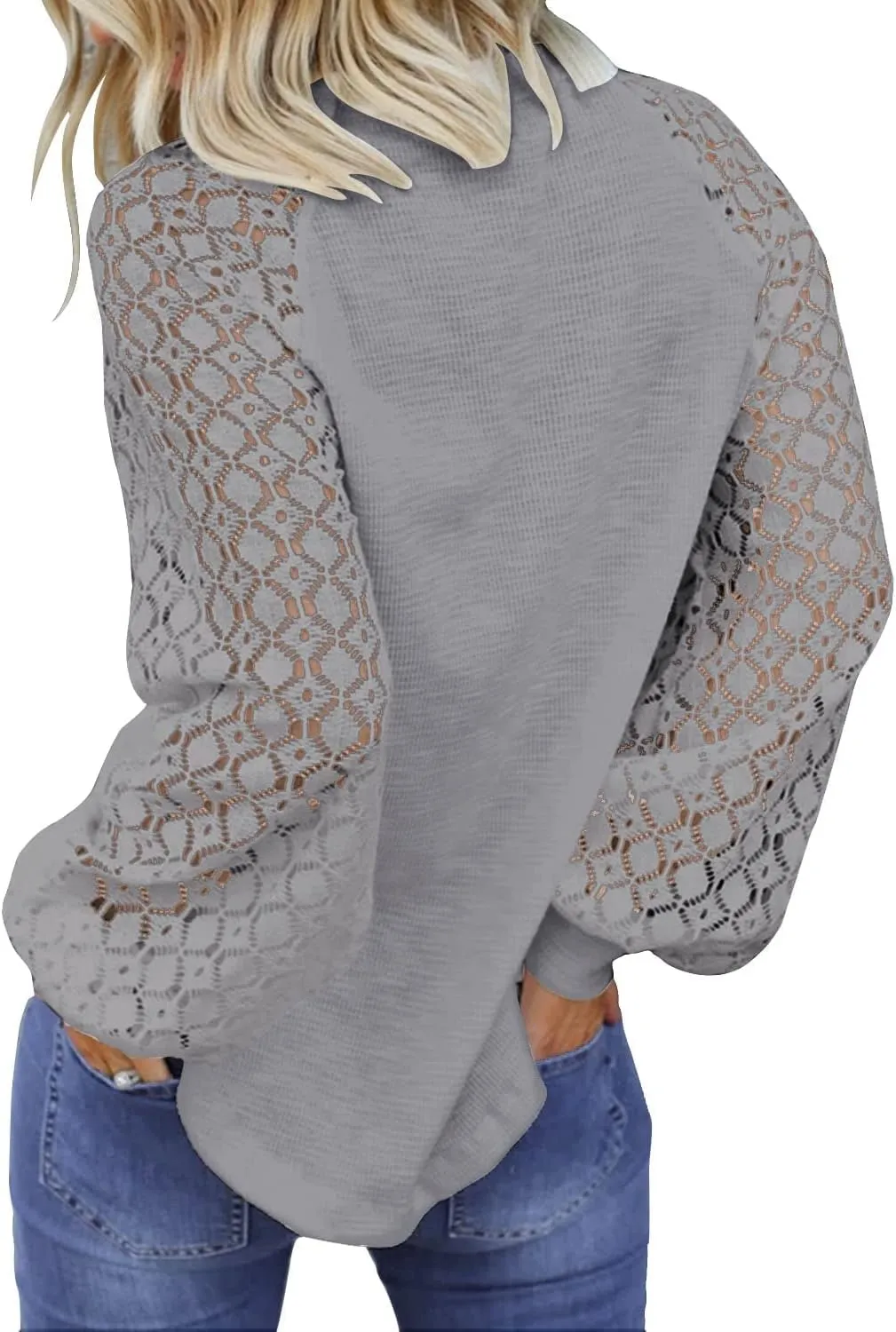 MIHOLL Women’s Long Sleeve Tops Lace Casual Loose Blouses T Shirts