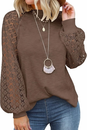 MIHOLL Women’s Long Sleeve Tops Lace Casual Loose Blouses T Shirts