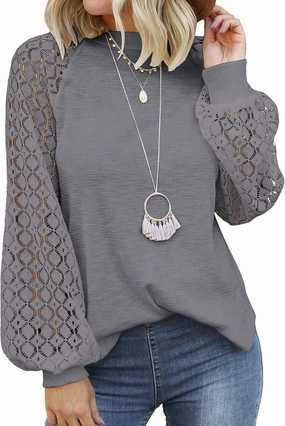 MIHOLL Women’s Long Sleeve Tops Lace Casual Loose Blouses T Shirts