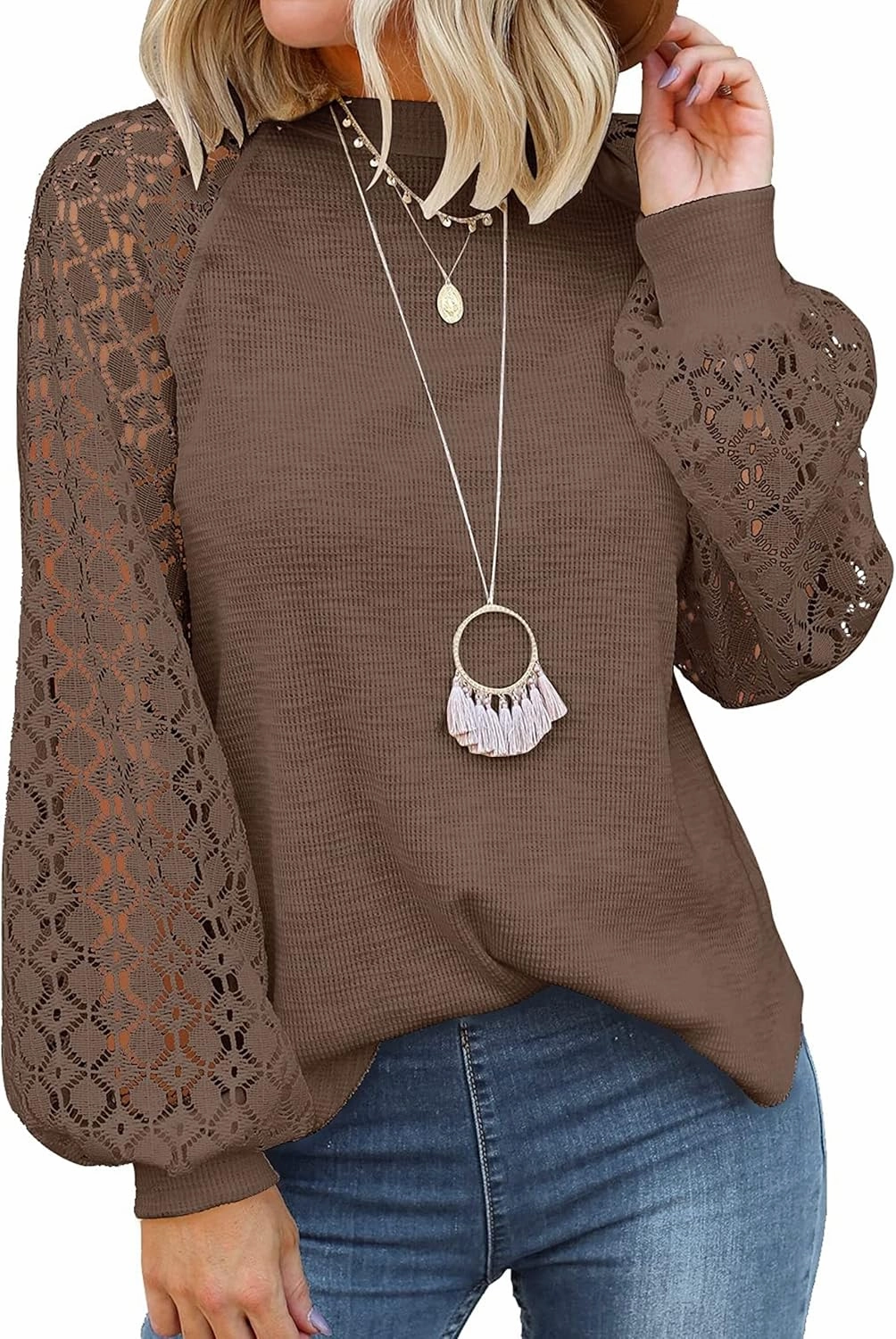 MIHOLL Women’s Long Sleeve Tops Lace Casual Loose Blouses T Shirts