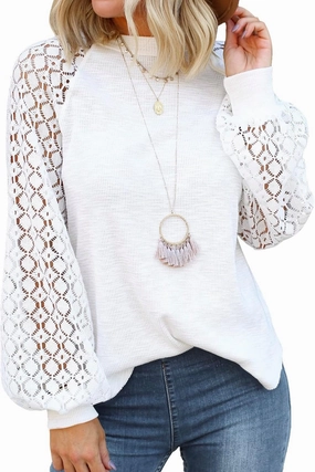 MIHOLL Women’s Long Sleeve Tops Lace Casual Loose Blouses T Shirts
