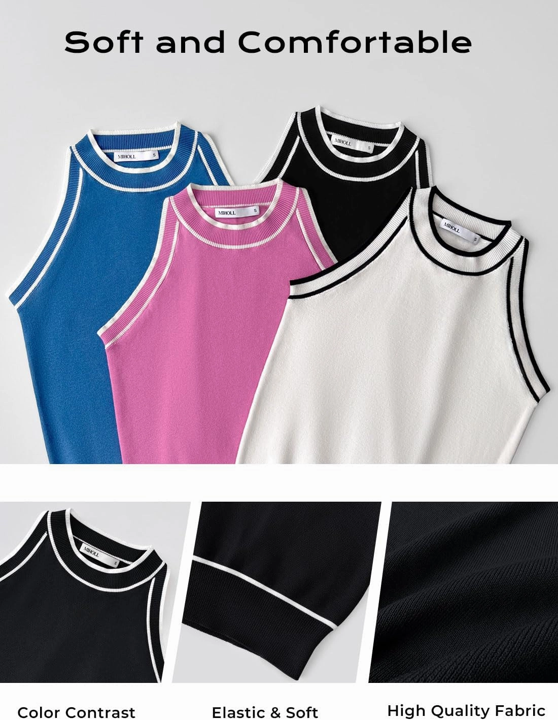 MIHOLL Women Summer Racerback Tank Tops Cute Sleeveless Halter Neck Tank Top Trendy Ribbed Cropped Tank Shirts