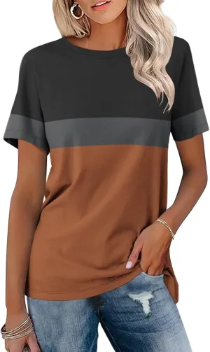 Minetom Women’s T Shirts Color Block Short Sleeve Tops Casual Summer Tees