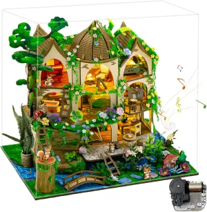 Mini Jungle Cottage DIY Dollhouse Kit – Woodland Style with Bedroom, Kitchen, Bathroom & Piano Room (Classic Edition)