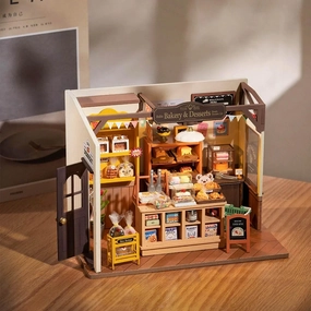 Miniature Wooden Cafe Bakery Kit - DIY Assembly Craft Set