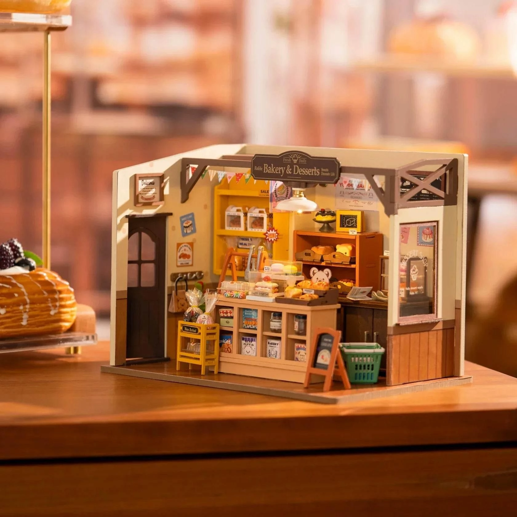 Miniature Wooden Cafe Bakery Kit - DIY Assembly Craft Set