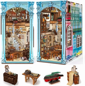 MiniCity Book Nook Kit, DIY Miniature Dollhouse Booknook Kit, 3D Wooden Puzzle Bookend Bookshelf Insert Decor with LED Light for Teens and Adults(Hemingway House)