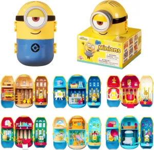 Minions Blind Box Figures Toys, Surprising Party Series, Mini Figure Scene Set for Home Decor Desk Accessories, Delicate Ornament with Stickers for Adults & Kids Age 3 , Single Box
